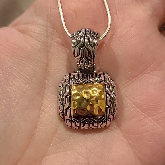 Girl Smiles Jewelry - Sterling silver and gold vermeil puffy square necklace